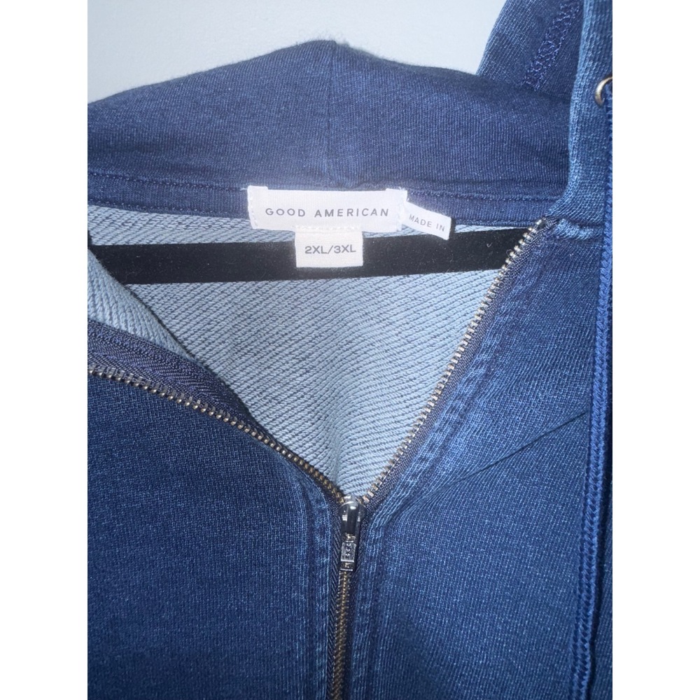 Good American Indigo Blue Zip Up Hoodie French Terry Oversized Sweatshirt 2XL/3X - Picture 2 of 4